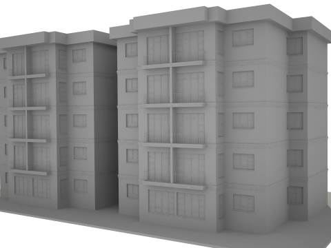 Apartment Building with Interior No Texture 3D Model