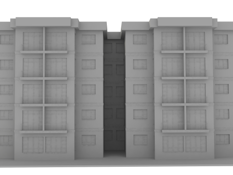 Apartment Building with Interior No Texture 3D Model