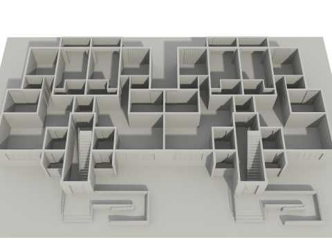 Apartment Building with Interior No Texture 3D Model