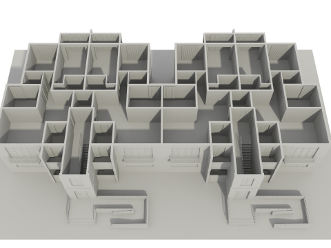 Apartment Building with Interior No Texture 3D Model