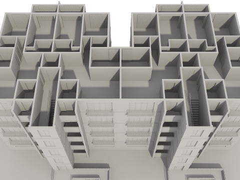 Apartment Building with Interior No Texture 3D Model