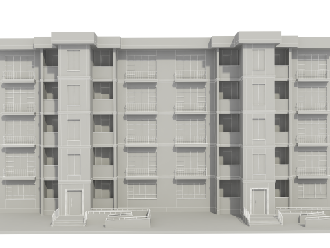 Apartment Building with Interior No Texture 3D Model