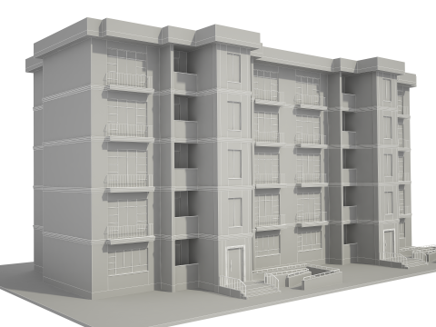 Apartment Building with Interior No Texture 3D Model