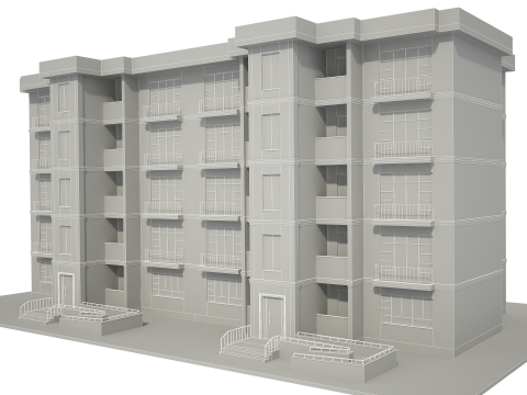 Apartment Building with Interior No Texture 3D Model