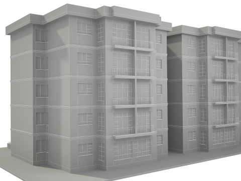 Apartment Building with Interior No Texture 3D Model