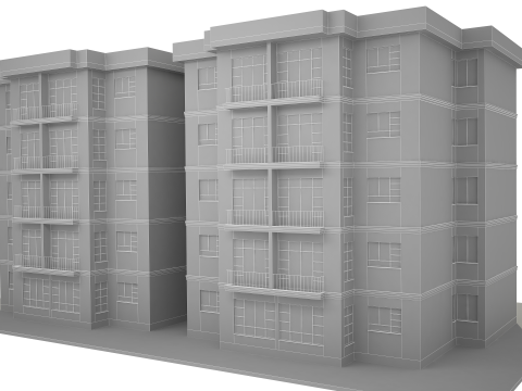 Apartment Building with Interior No Texture 3D Model