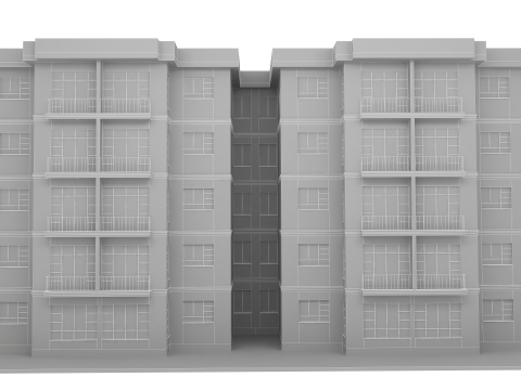 Apartment Building with Interior No Texture 3D Model
