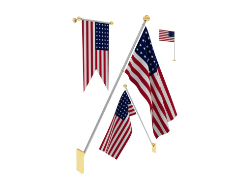 Flags of USA 3D Model