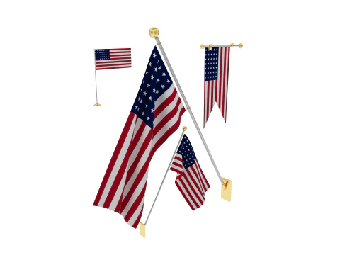 Flags of USA 3D Model