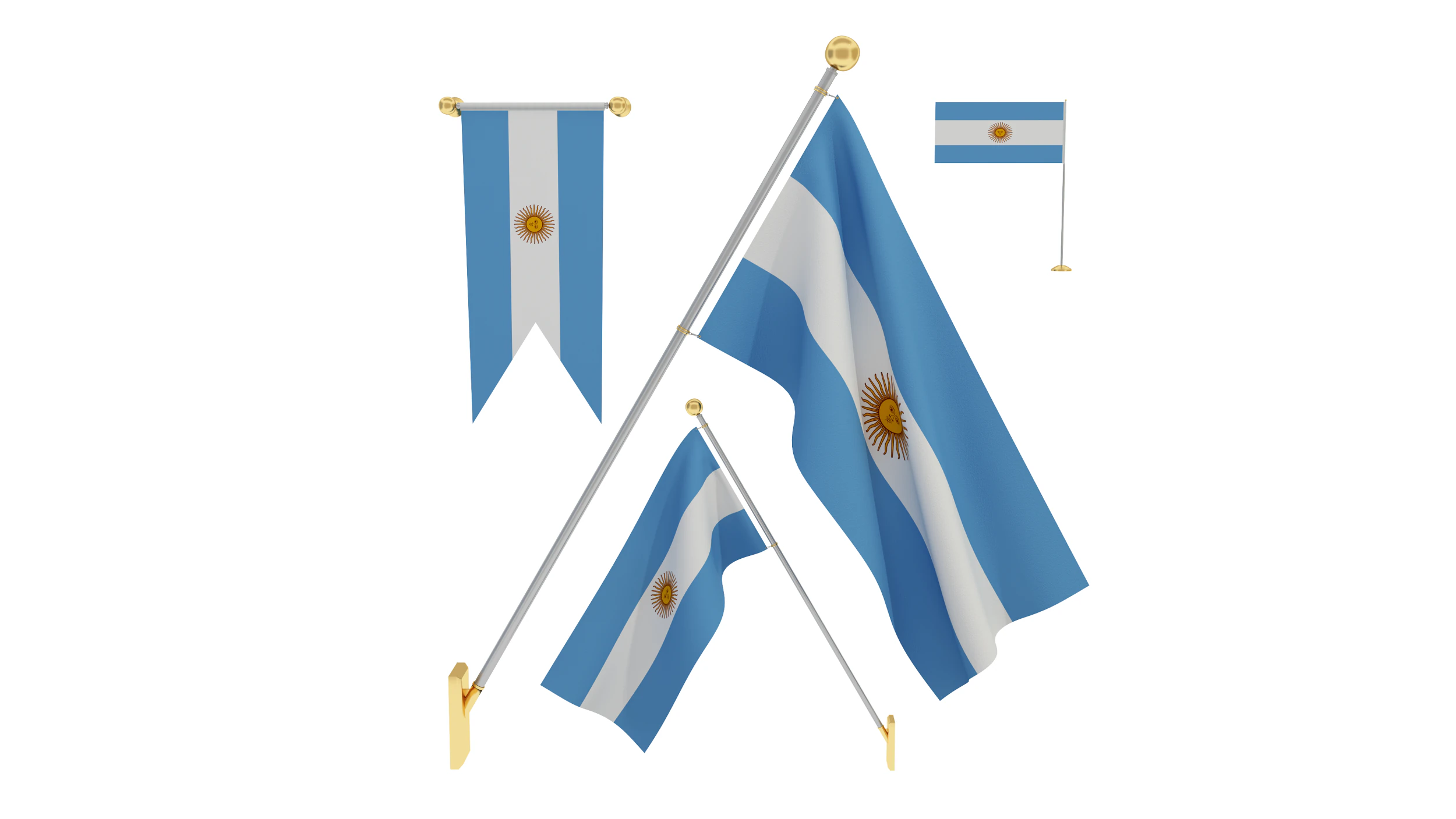 Flags of Argentina 3D Model .c4d .max .obj .3ds .fbx .stl .blend 