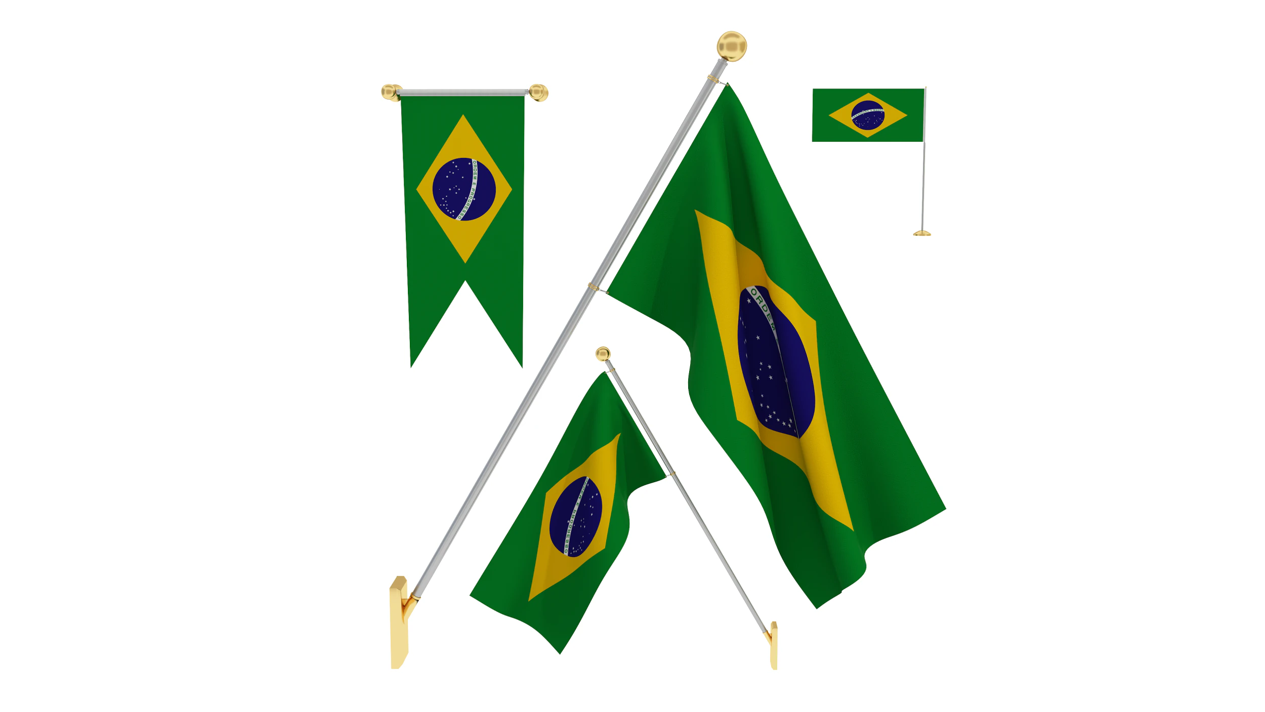 Flags of Brazil 3D Model .c4d .max .obj .3ds .fbx .stl .blend 