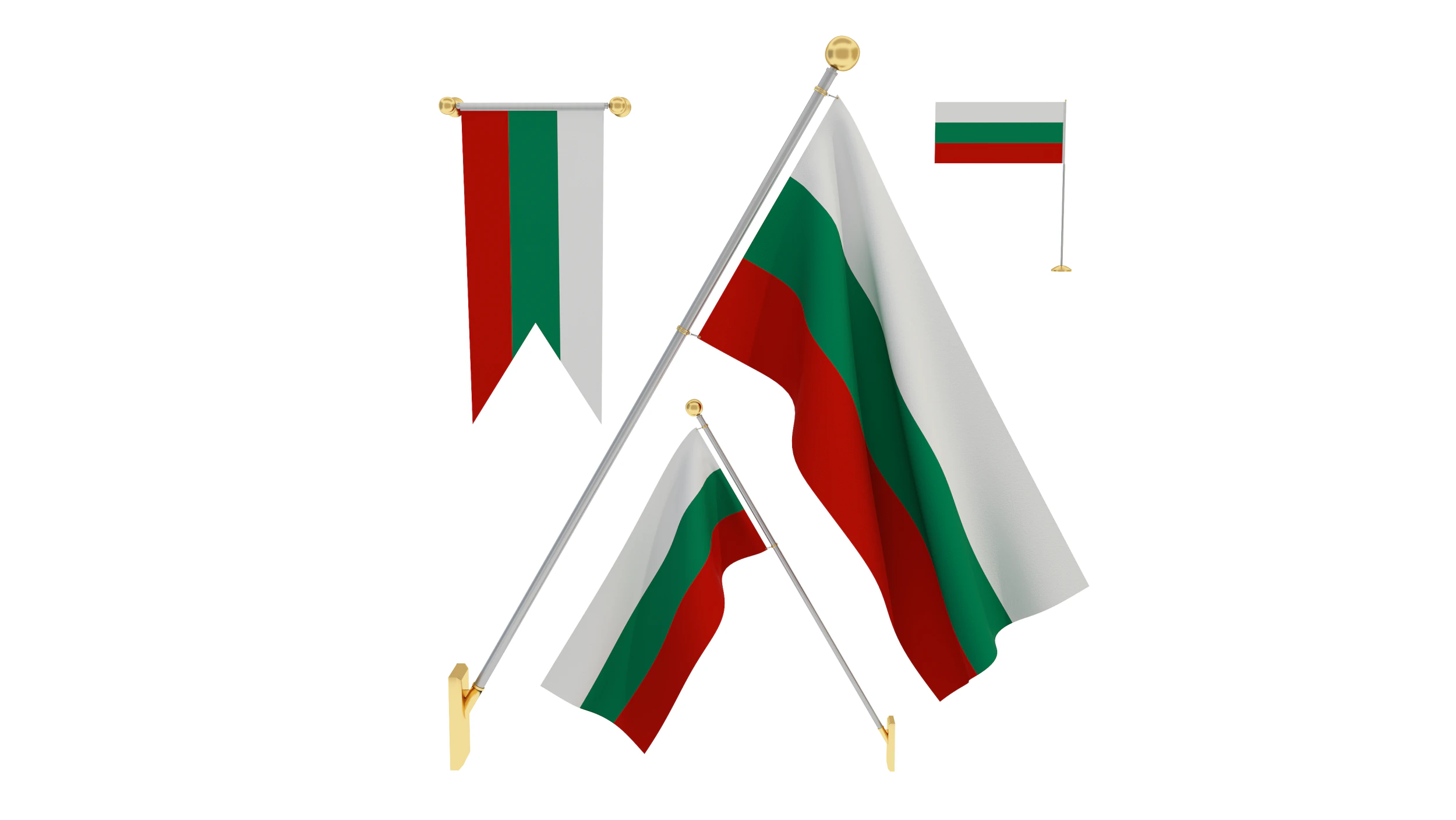 Flags of Bulgaria 3D Model .c4d .max .obj .3ds .fbx .stl .blend 