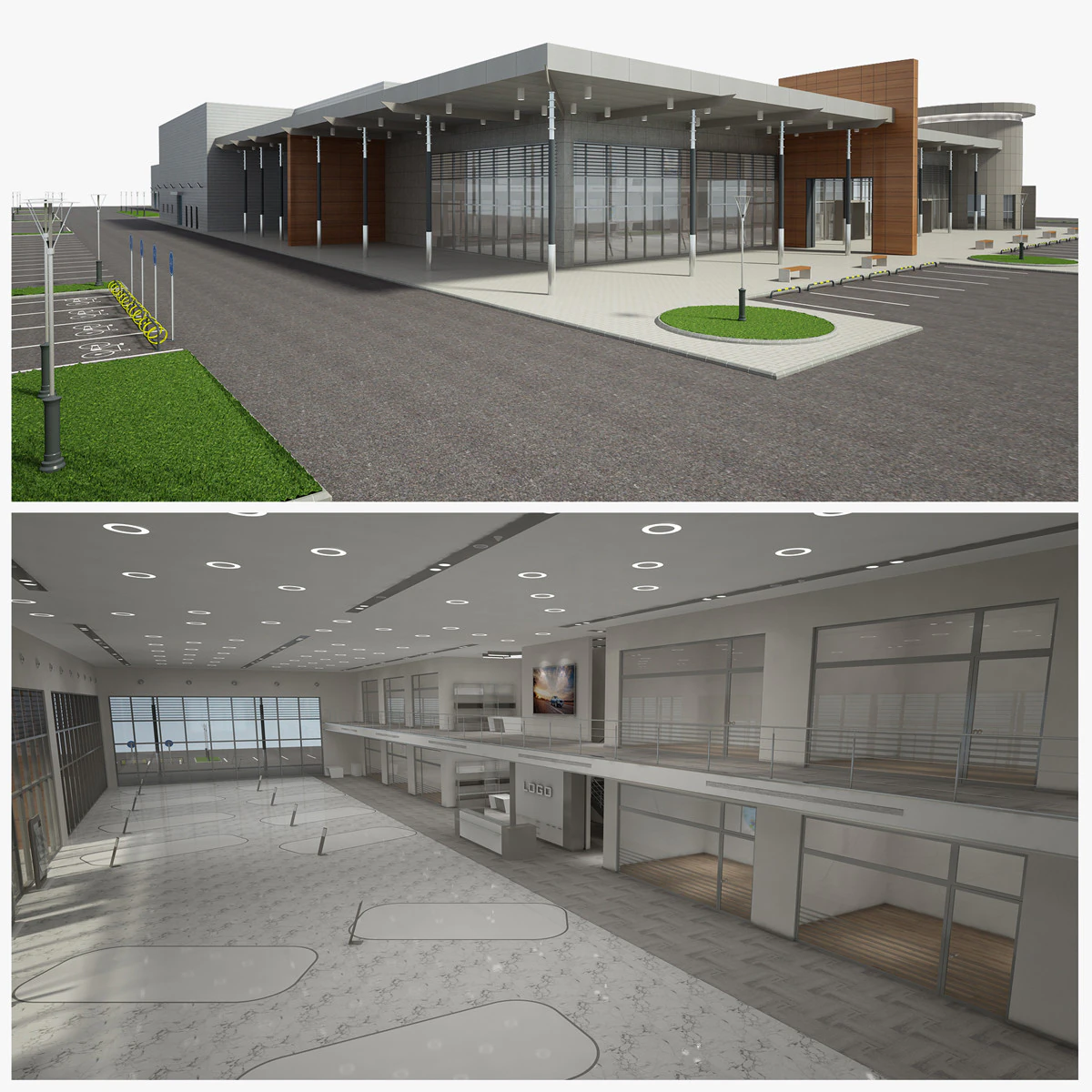 Car Showroom and Furniture 3D Model .c4d .max .obj .3ds .fbx .stl .blend 