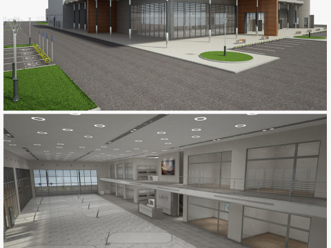 Salle d'exposition automobile et meubles Modèle 3D