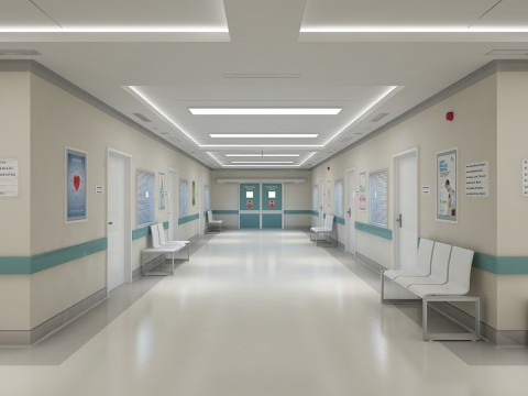 Hospital Corridor and Furniture 3D Model