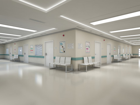 Hastane Koridoru ve Mobilyaları 3D Model