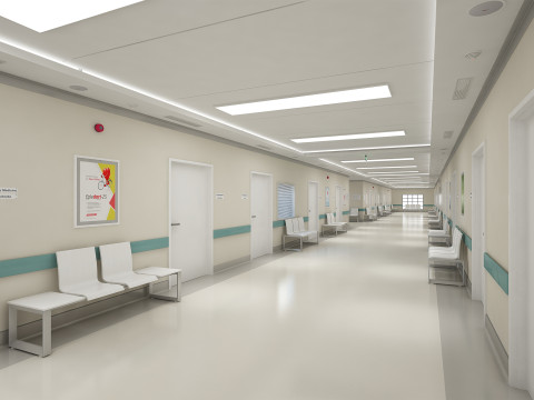 Hastane Koridoru ve Mobilyaları 3D Model