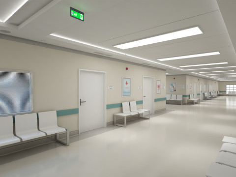Hastane Koridoru ve Mobilyaları 3D Model
