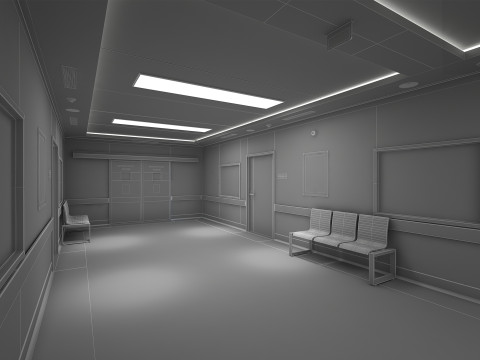 Hastane Koridoru ve Mobilyaları 3D Model