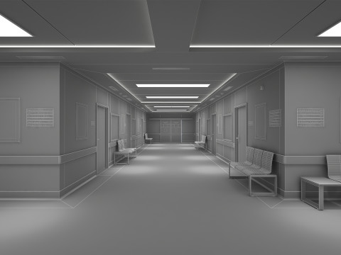 Hastane Koridoru ve Mobilyaları 3D Model