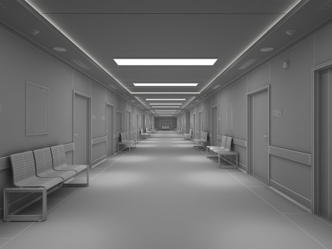 Hastane Koridoru ve Mobilyaları 3D Model