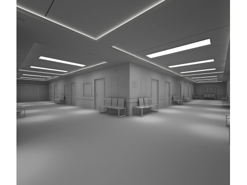 医院走廊和家具无文字 3D 模型