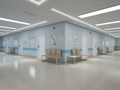 Больничный коридор и мебель 3D Модель