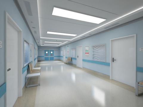 Больничный коридор и мебель 3D Модель