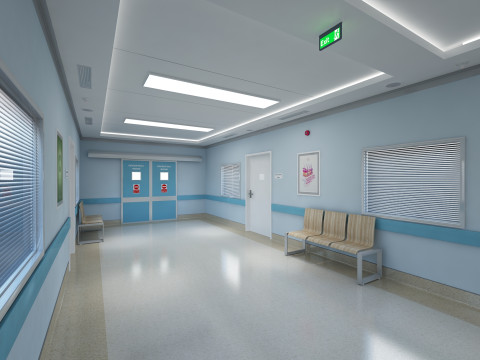 Больничный коридор и мебель 3D Модель