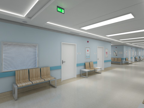 Больничный коридор и мебель 3D Модель