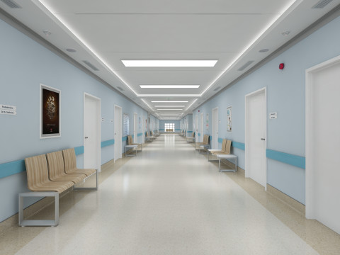 Больничный коридор и мебель 3D Модель