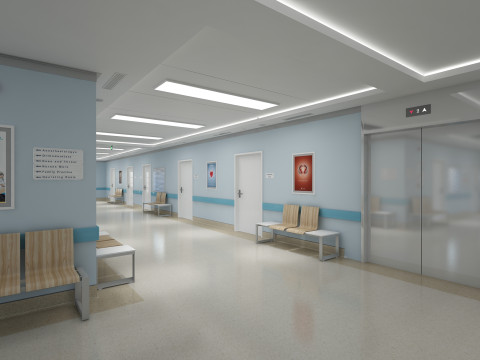 Больничный коридор и мебель 3D Модель