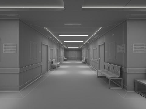 Больничный коридор и мебель 3D Модель