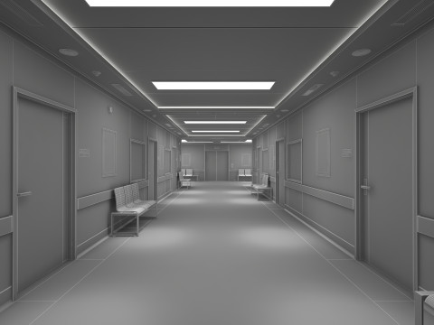 Больничный коридор и мебель 3D Модель