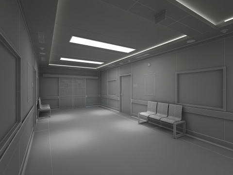 Больничный коридор и мебель 3D Модель