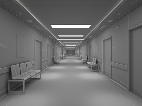 Больничный коридор и мебель 3D Модель