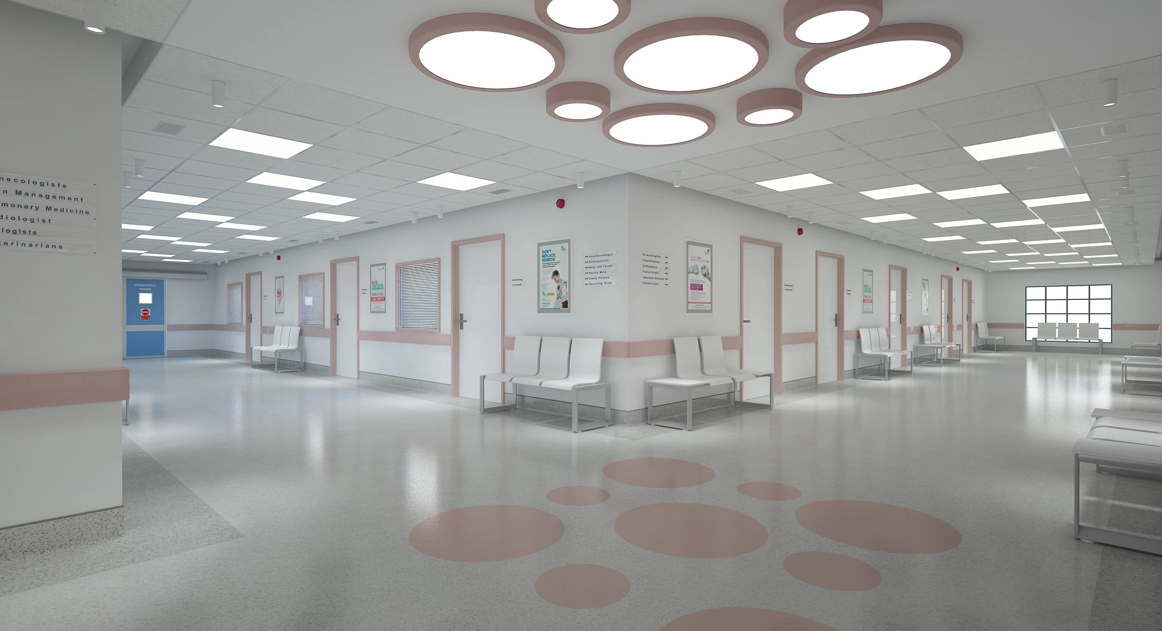 Hospital Corridor and Furniture 3D Model .c4d .max .obj .3ds .fbx .stl .blend 