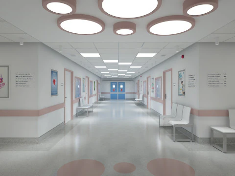 Hospital Corridor and Furniture 3D Model
