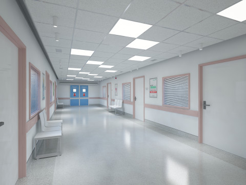 Couloir et mobilier de l'h&ocirc;pital Modèle 3D