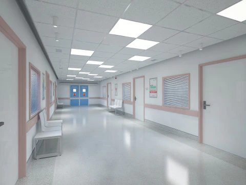 Hospital Corridor and Furniture 3D Model