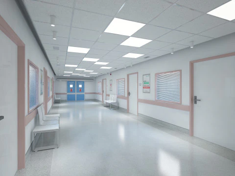 Hospital Corridor and Furniture 3D Model