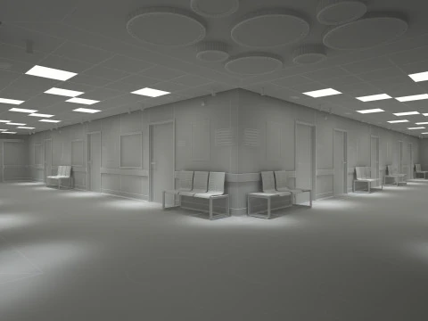 Hospital Corridor and Furniture 3D Model