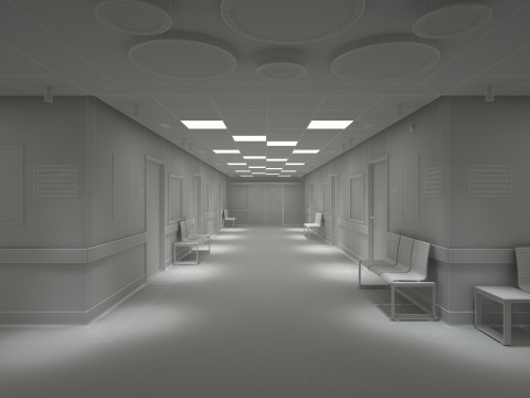 Couloir et mobilier de l'h&ocirc;pital Modèle 3D