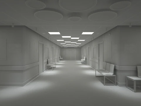 Hospital Corridor and Furniture 3D Model
