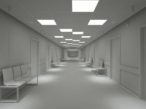 Hospital Corridor and Furniture 3D Model