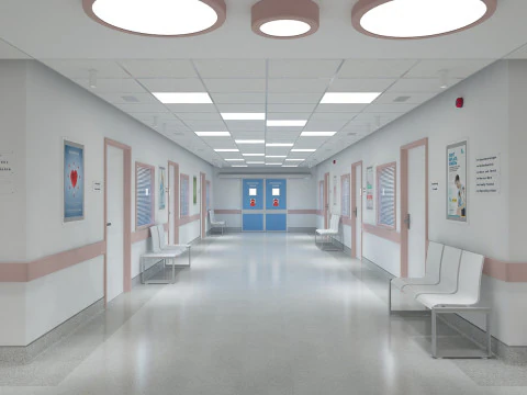 Hospital Corridor and Furniture 3D Model