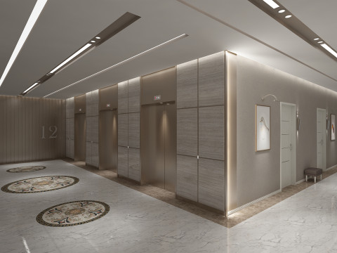 Лифтовый коридор отеля 3D Модель