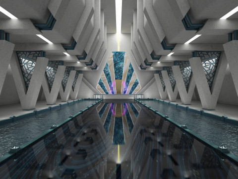 科幻室内王座室 3D 模型