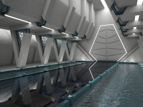 科幻室内王座室 3D 模型