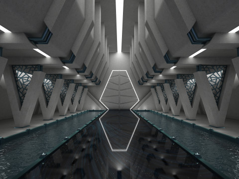 科幻室内王座室 3D 模型